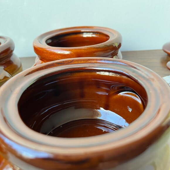 4 Ceramic Individual Pots Crocks Oven Baking Casserole Bean Onion Soup Taiwan - Picture 11 of 15